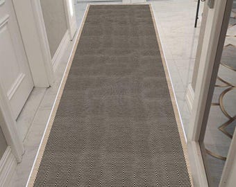 Brown Hallway Runner Rug Non Slip Washable Modern Chevron Long Carpet for Entryway Kitchen Bedroom, Vopteks-4236669999676