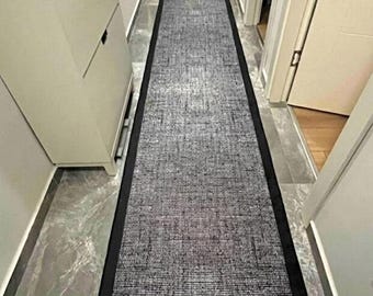 Gray Runner Rug – Washable Modern Rug, Black Border,Anti Slip Base for High Traffic Areas, Vopteks-88559999653520