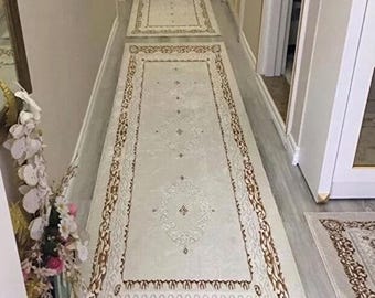Beige Hallway Runner Rug Non Slip Washable Vintage Look Turkish Style Long Carpet for Entryway Kitchen Bedroom, Vopteks-663399852123412
