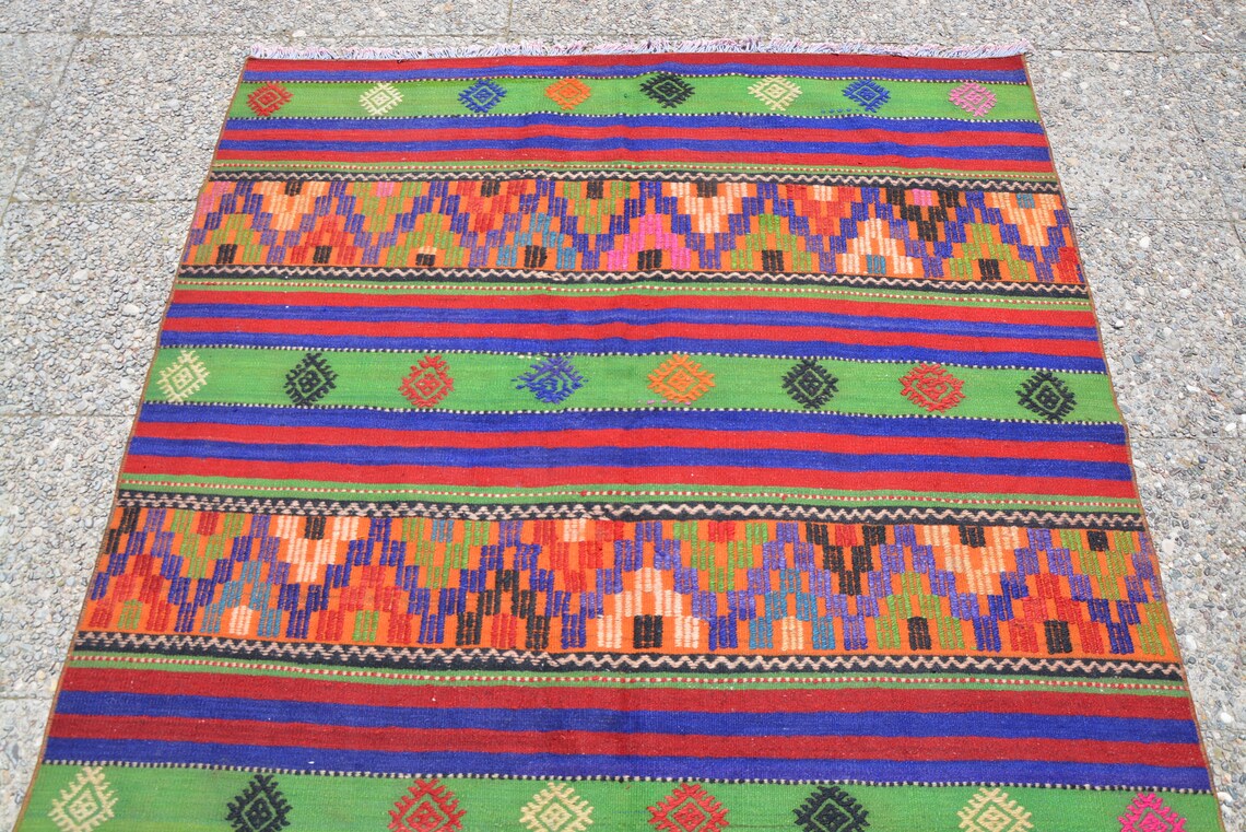 Colorful Oriental Rug Accent Faded Color Rug Kilim Rug | Etsy