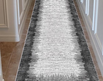 Black Gray Hallway Runner Rug Non Slip Washable Modern Long Carpet for Entryway Kitchen Bedroom, Vopteks-4587210549960