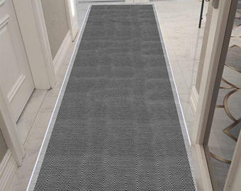 Dark Grey Chevron Long Runner Rug Scandinavian Minimalist Non Slip Hallway Entryway Floor Carpet, Vopteks-6655212546011