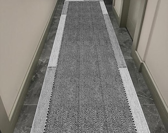 Dark Grey Long Runner Rug Minimalist Border Design Non Slip Hallway Kitchen Entryway Floor Carpet, Vopteks-5874961054698