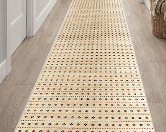 Beige Hallway Runner Rug Non Slip Washable Turkish Kilim Style Long Carpet for Entryway Kitchen Bedroom, Vopteks-4556998522636