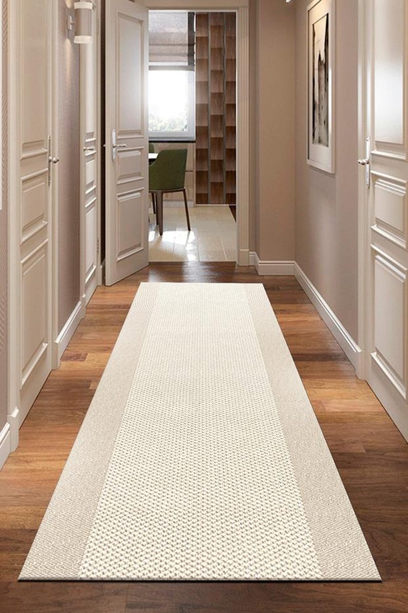 Beige Shell Rug Runner Soft Beige Hallway Runner Rug With Subtle Diamond Texture | Anti Slip ...