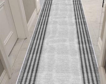 Modern Grey Border Runner Rug Long Non Slip Hallway Kitchen Carpet Minimalist Scandinavian Home Decor, Vopteks-9966332149145