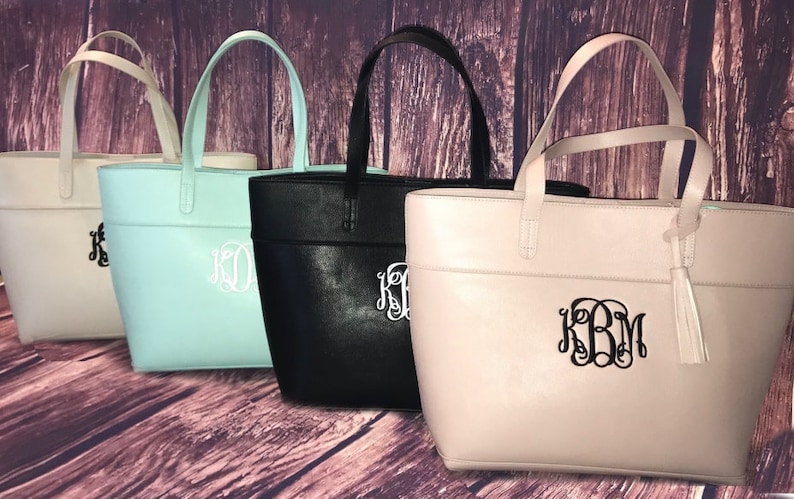 Vegan Leather Monogrammed Travel Bag Large Handbag Monogrammed Purse Personalized Purse