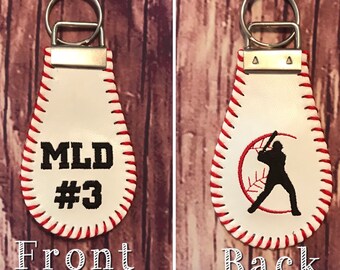 Embroidered Baseball Key Chain - Personalized Baseball Key Chain - Monogrammed Baseball key chain - Baseball Key chain