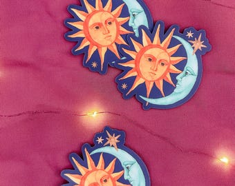 Sun Moon and Stars Celestial  Sticker - Matte Vinyl Decal for Laptops, Planners