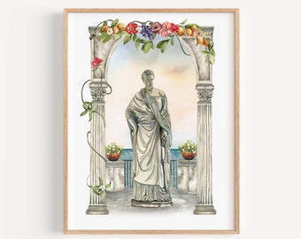 Ceres Statue Watercolor Art Print: Ravello Italy Wall Decor