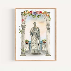 Garden Goddess Ceres Roman Statue Ravello Italy Villa Cimbrone Watercolor Art Print Wall Gallery Decor