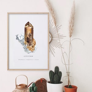 Citrine Crystal Gemstone Mineral Watercolor Witchy Boho Art Print Wall Decor Illustration