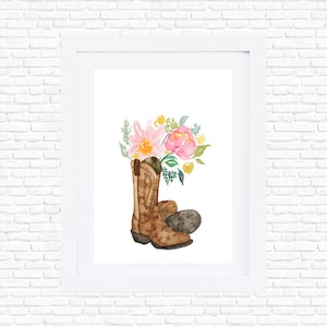 Watercolor Cowboy Boots Southern Flower Girl