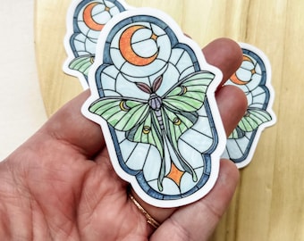 Luna Moth Stained Glass Sticker – Matte Vinyl Decal for Laptop, Planner