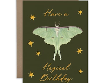 Luna Moth Watercolor Birthday Greeting Card