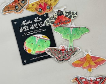 Mystic Moth Watercolor Paper Garland | Whimsical Decorative Hanging Decor for Wall Mantel Nursery