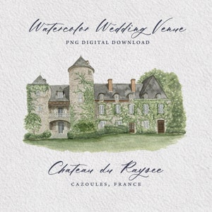 Chateau du Raysee Francia - Lugar de boda Ilustración acuarela PNG Descarga digital DIY Invitaciones de boda