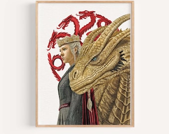 Rhaenyra and Syrax Targaryan Dragon Watercolor Art Print