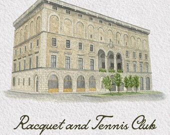 Racquet and Tennis Club New York Watercolor Illustration (Digital Download)