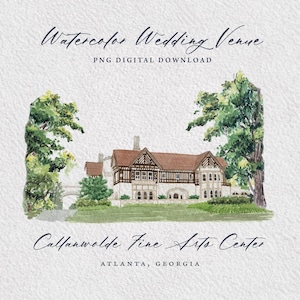 Callanwolde Fine Arts Center Atlanta, Georgia Wedding Venue Watercolor Illustration PNG Digital Download DIY Wedding Invitations