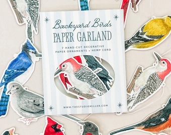 Backyard Bird Watercolor Paper Garland | Whimsical Decorative Hanging Decor for Wall Mantel Nursery