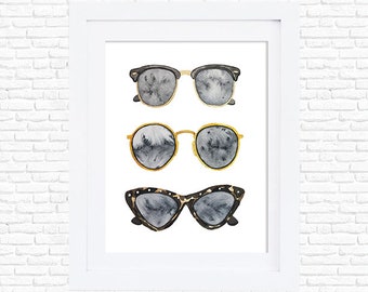 Watercolor Raybans Sunglasses Summer Art Print Fashion Wall Art