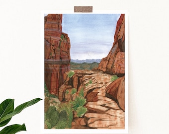 Sedona Arizona Cathedral Rock Desert Landscape Hiking Travel Outdoors Watercolor Art Print