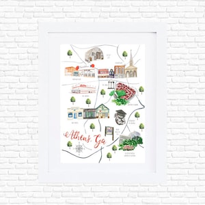 Athens, Georgia Classic City Landmark Map Watercolor Art Print