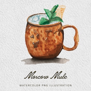 Moscow Mule Watercolor Cocktail Drink PNG Clip Art Digital File DIY Wedding Signature Drink Sign