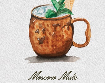 Moscow Mule Watercolor Illustration: Cocktail PNG Clip Art (Digital File)