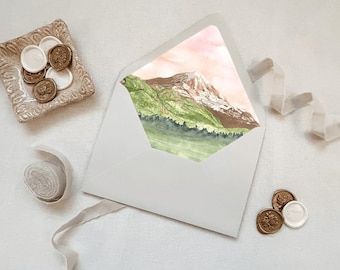 Mt. Rainier Washington Watercolor Envelope Liner Printable DIY Wedding Template Digital Download