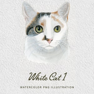 Weiße Katze Kurzhaar Aquarell PNG niedliche Tier Clipart digitale Datei DIY druckbare Illustration