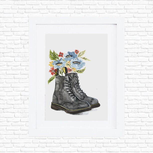 Watercolor Boots Florals Doc Martens Flowers Shoes Etsy