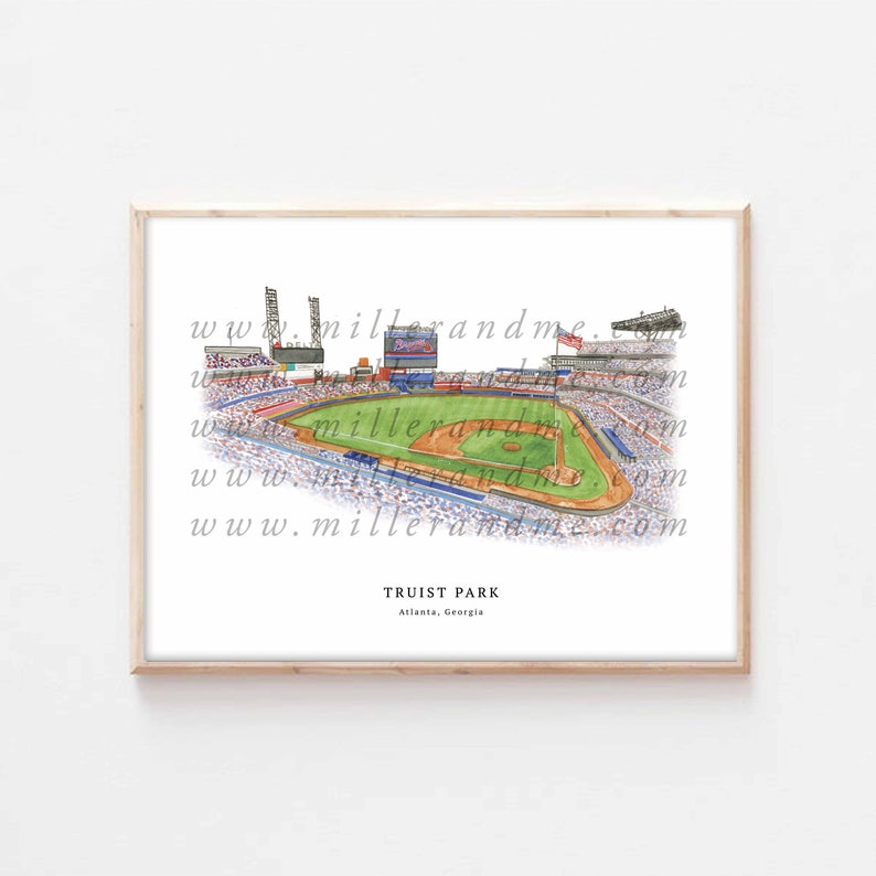 Truist Park Braves Baseball Stadium Watercolor Digital File Printable Download image 2