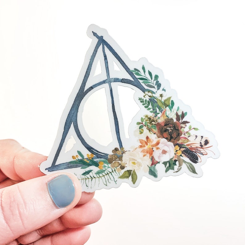 Deathly Hallows Floral Matte Vinyl Sticker Stickers for Hydroflask Laptop Stickers Flower Stickers Waterproof Stickers 