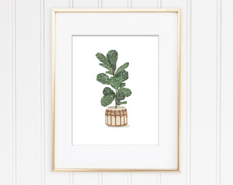 Fiddle Leaf Fig Botanical Indoor House Plant Watercolor Art Print