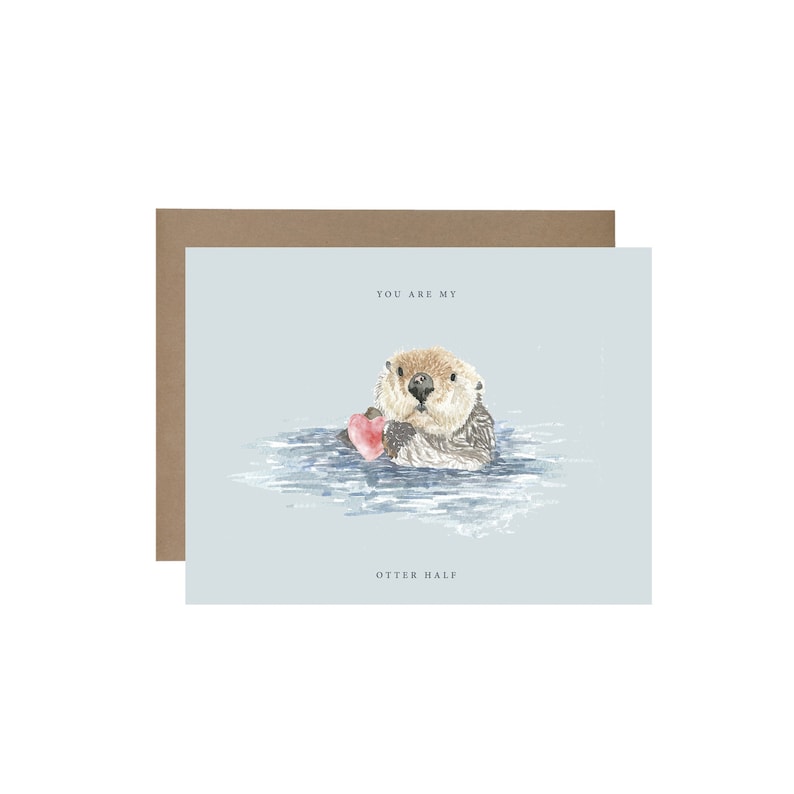 You/'re My Otter Half Valentines Day Greeting Card Watercolor Baby Animal Pun Card
