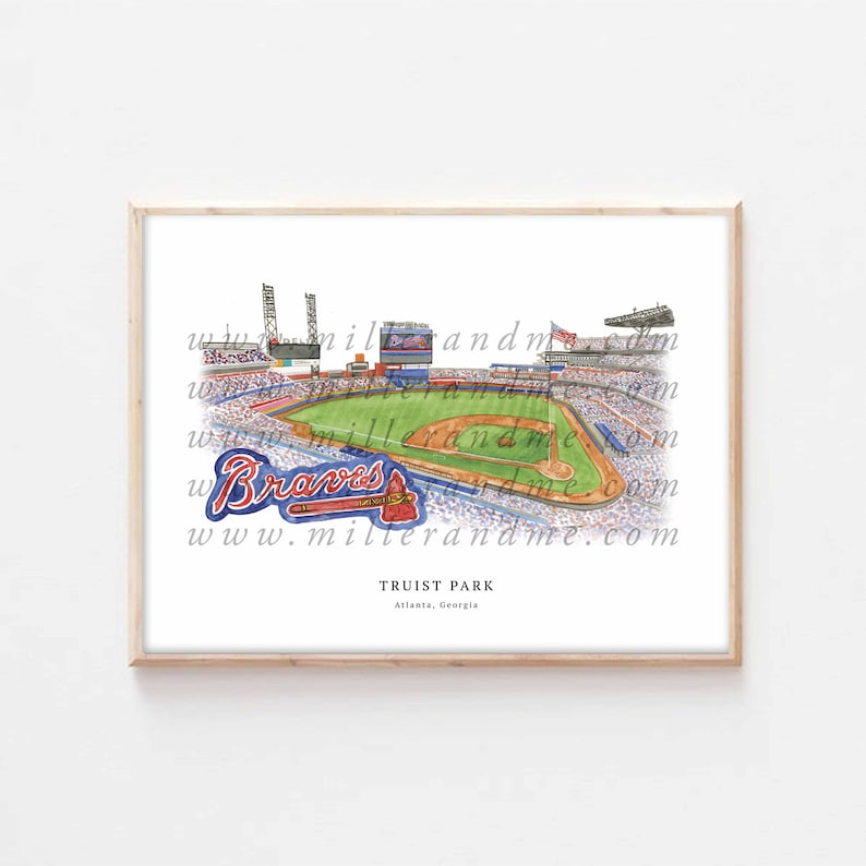 Truist Park Braves Baseball Stadium Watercolor Digital File Printable Download image 1