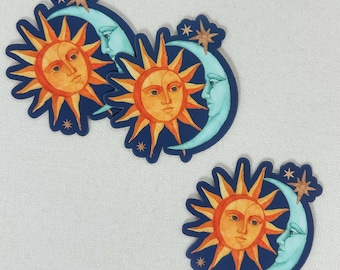 Sun Moon and Stars Celestial 90s Whimsigoth Sticker - Matte Vinyl Decal for Laptops, Planners
