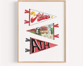 Athens Georgia UGA Pennant Flag Watercolor Art Print