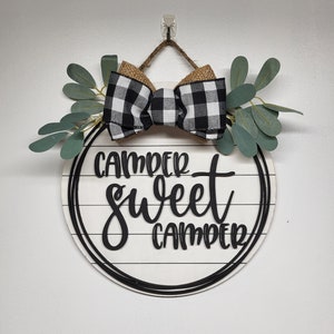 Camper Sweet Camper Door Hanger, Wall Decor, Camper Decor, RV, Camping Sign, Farmhouse camper Sign, Camp Sign, Camper Welcome Sign