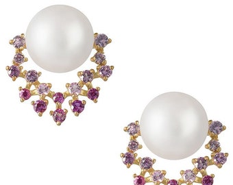 Pink Diamond and Akoya Pearl Earrings