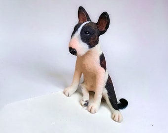 Example. Brindle Bull Terrier. Custom Dog Miniature. Needle felted Figurine. Made to order