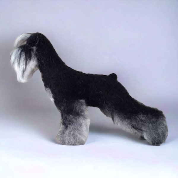 Example. Schnauzer Needle Felted Miniature Realistic Dog Black Silver Sculpture Handmade ooak Made to order