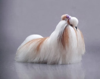 Example. Shih Tzu Dog Figurine Miniature Felted Realistic Dog Sculpture Handmade OOAK Made to order