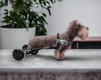 Example. Wirehaired Dachshund on the Trolley Needle Felted Figurine Pet Sculpture Made to order