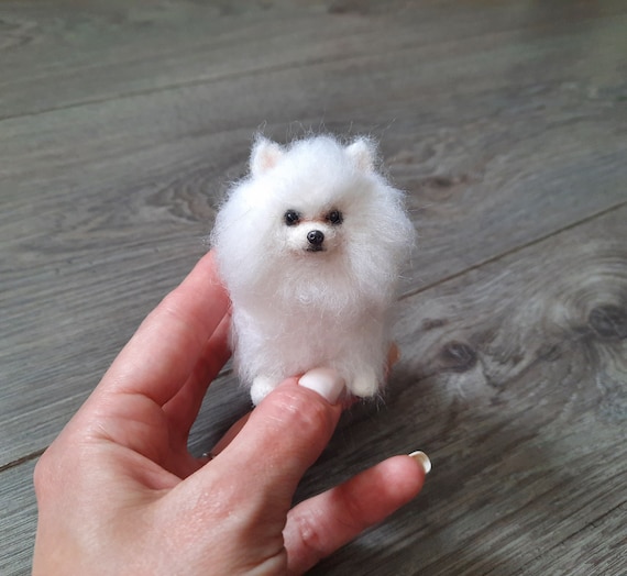 Needle felted puppy.White Spitz Wool animal figure Cute dog home decor. Unique gift for dog lover