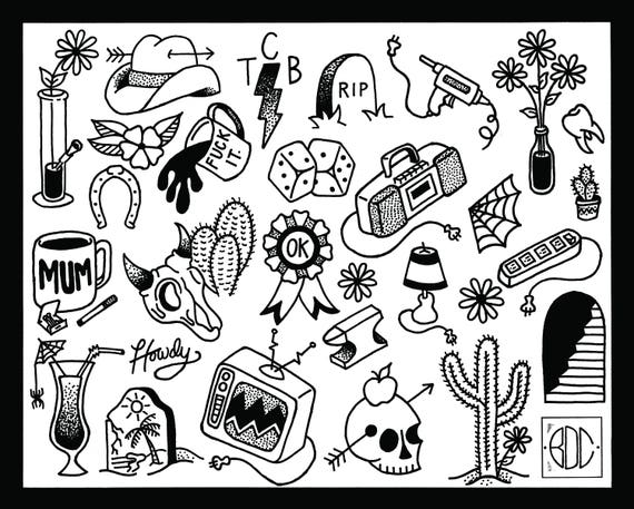 Tattoo Flash Sheet 16x20 Hand-drawn Digitally | Etsy