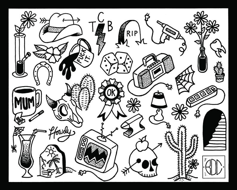 1. Patchwork Tattoo Flash Sheet Designs - wide 9