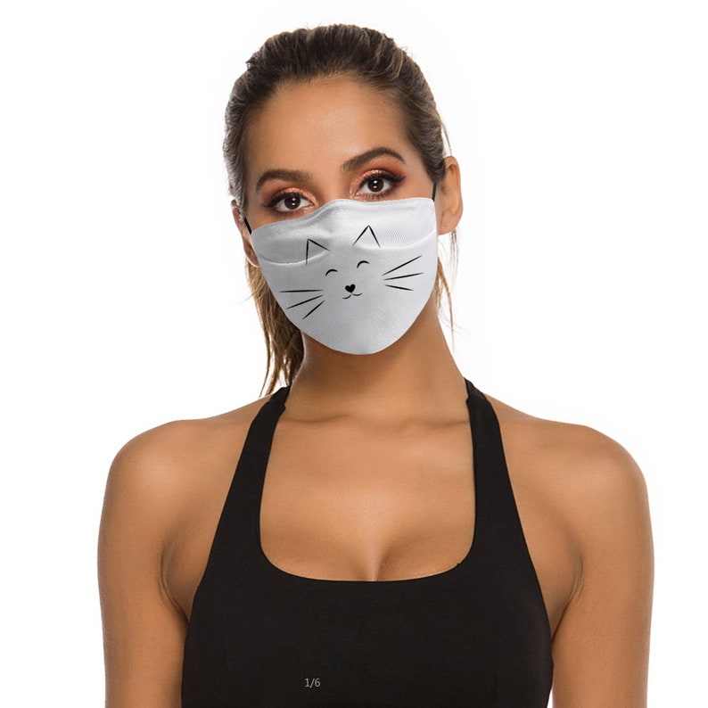 Cute Cat Face Mask with Filter Pocket for Adults Soft Etsy
